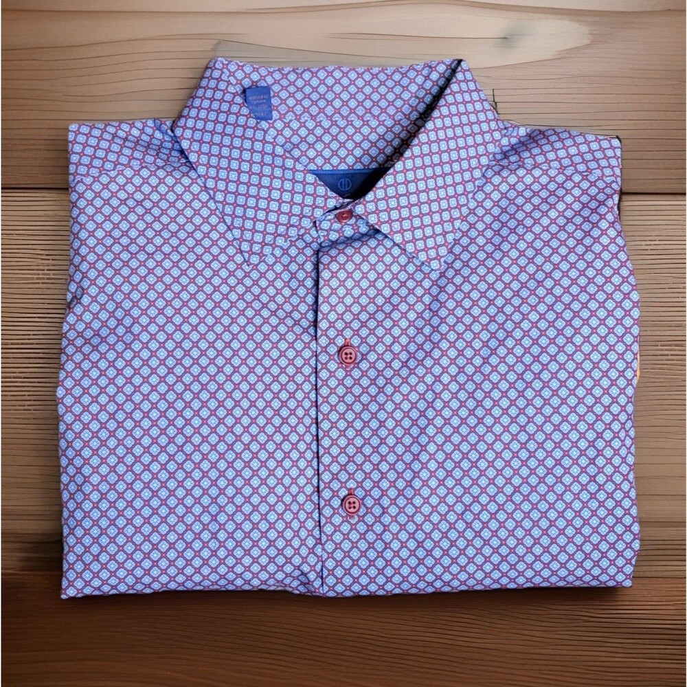 David Donahue Mens Dress Shirt Fusion Pattern Size 17.5 XL Red Blue